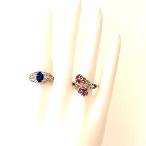 rings 2 QVC sterling silver STS925 INDIA stamped blue red stones pave CZs size 9